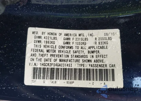 2016 Honda Accord Sport из США, поврежденный, VIN 1HGCR2F54GA031453